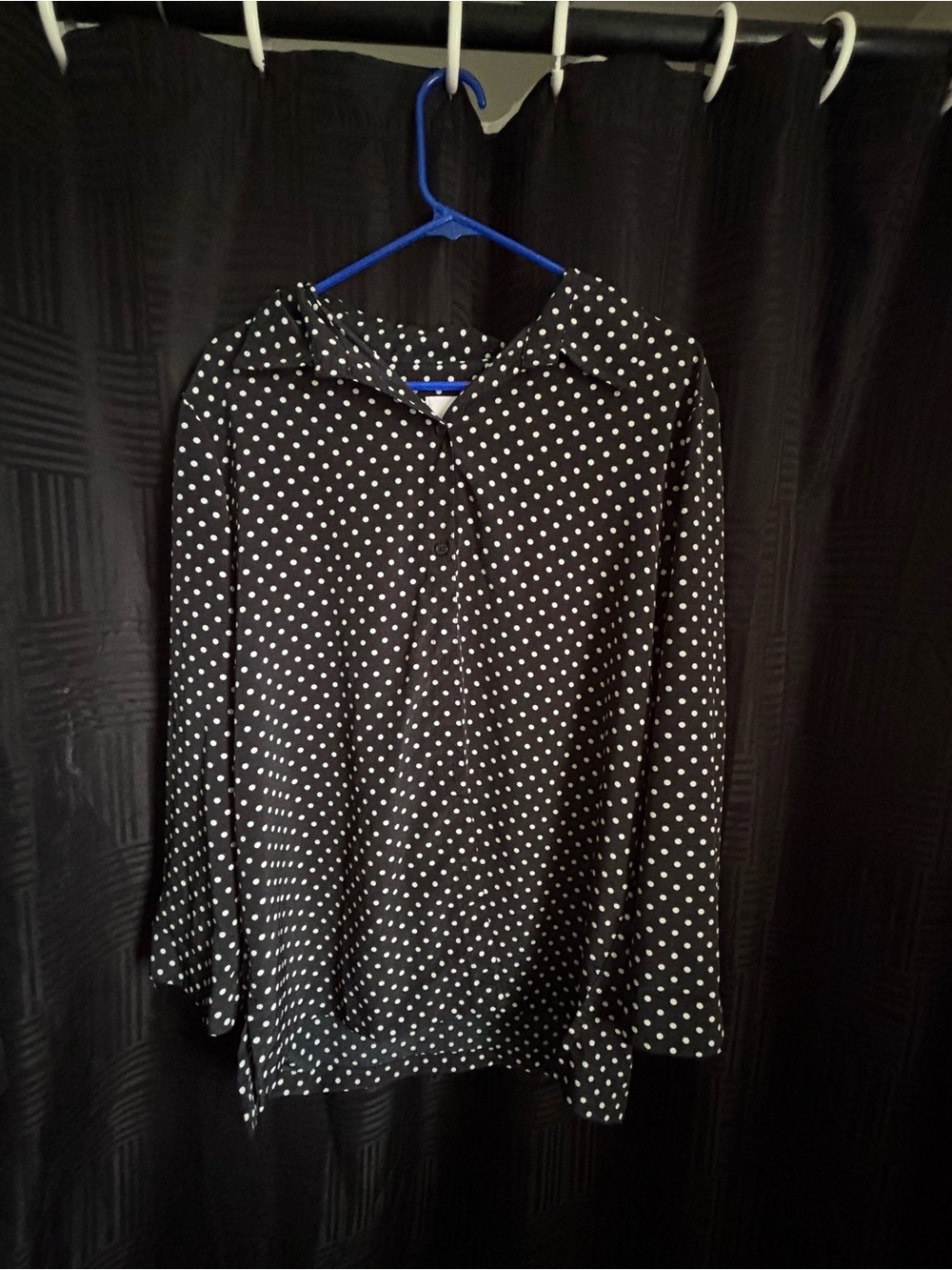 Susan Graver Black and White Polka Dot Button-Down Shirt